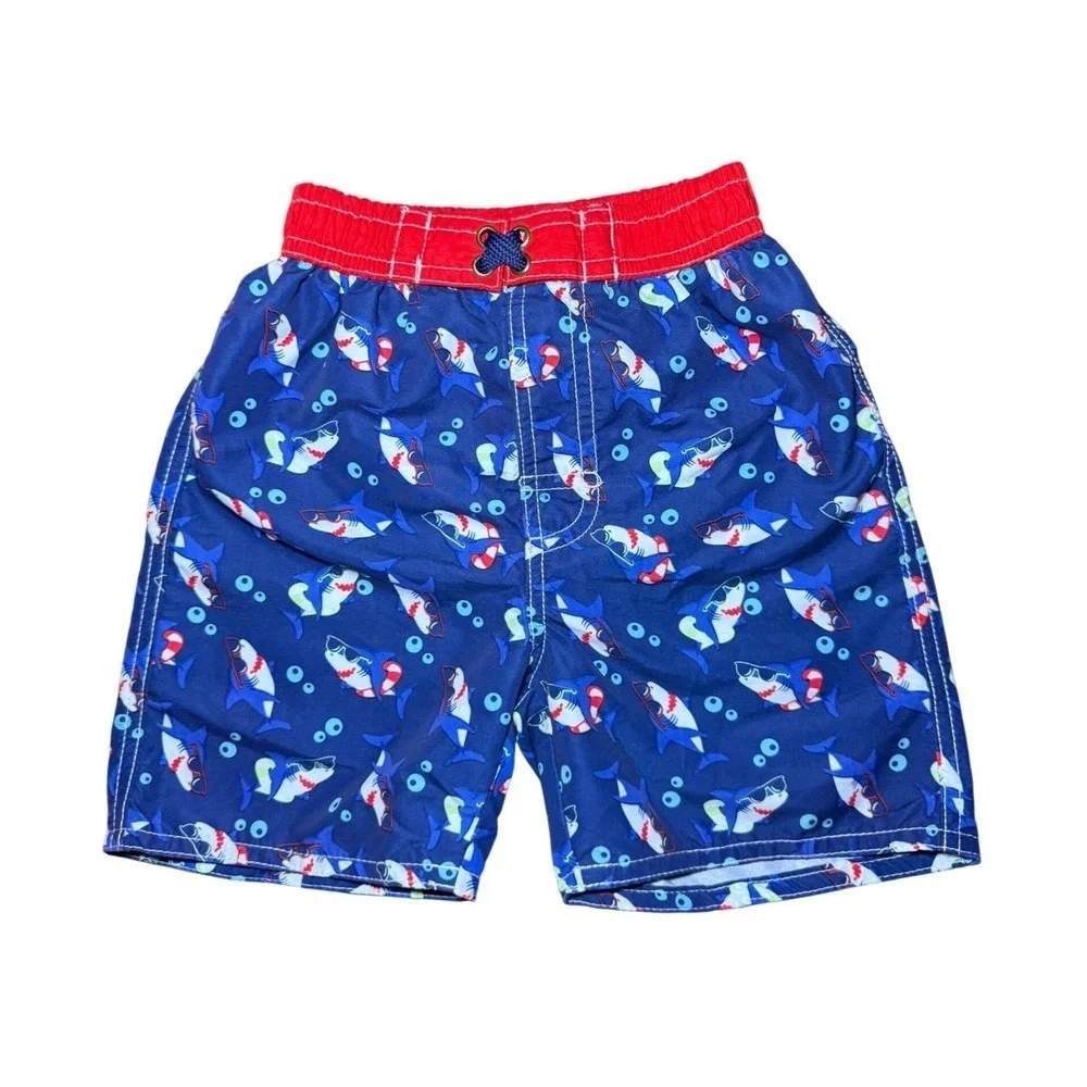 H2O Swim Trunks Boys 2T Navy Blue Shark Print